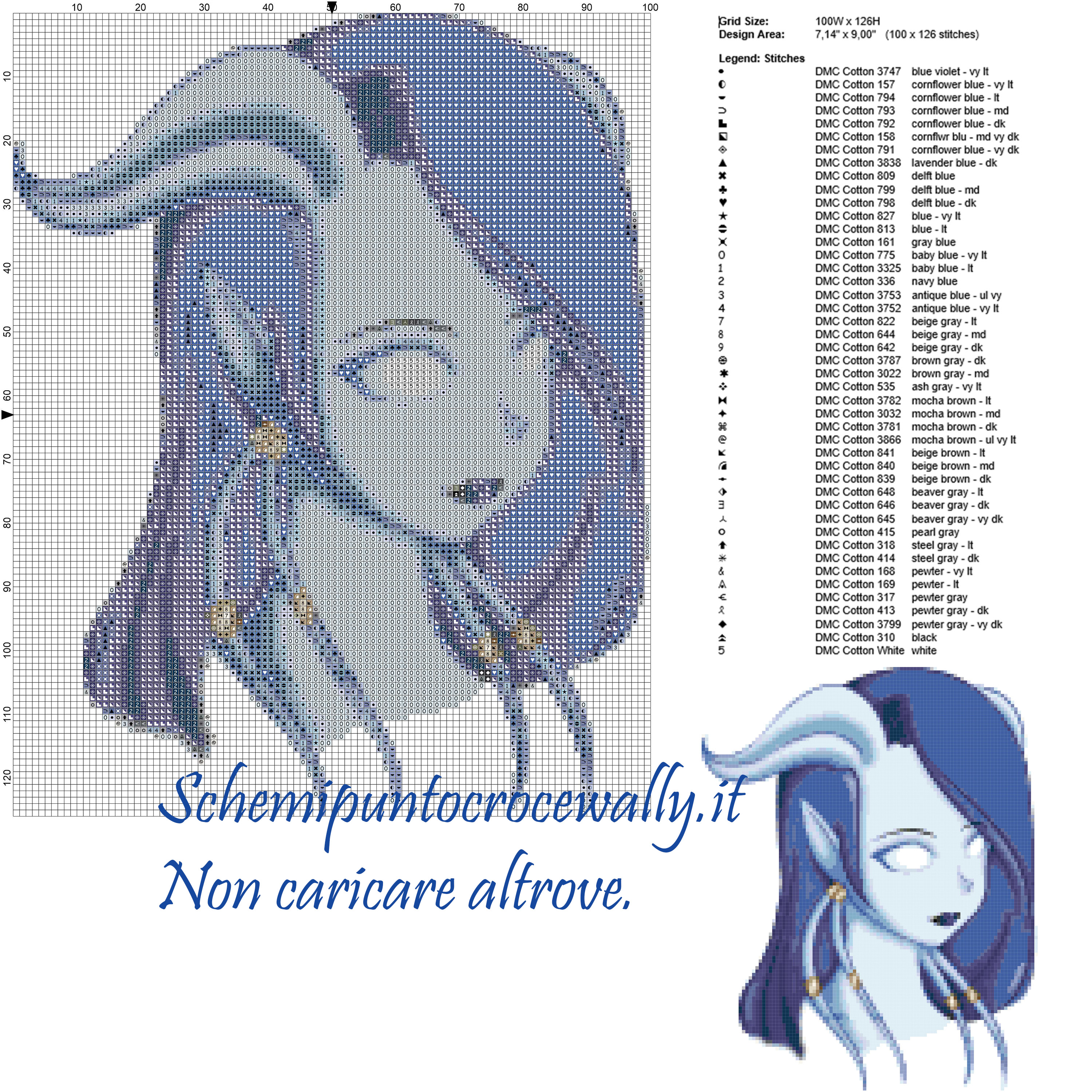 Draenei femmina (World Of Warcraft) schema punto croce 100x126 45 colori