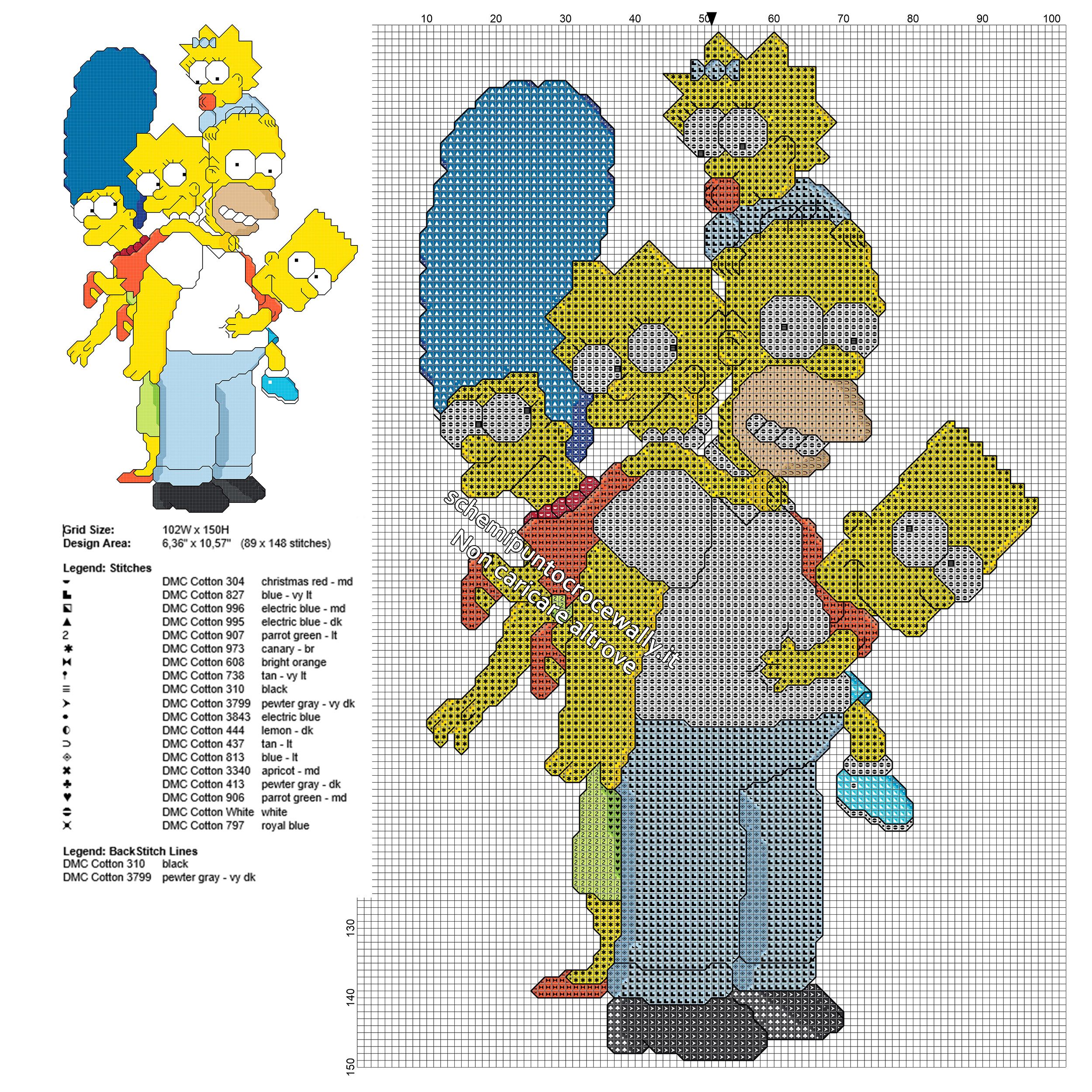 La Famiglia Simpson schema punto croce col punto scritto