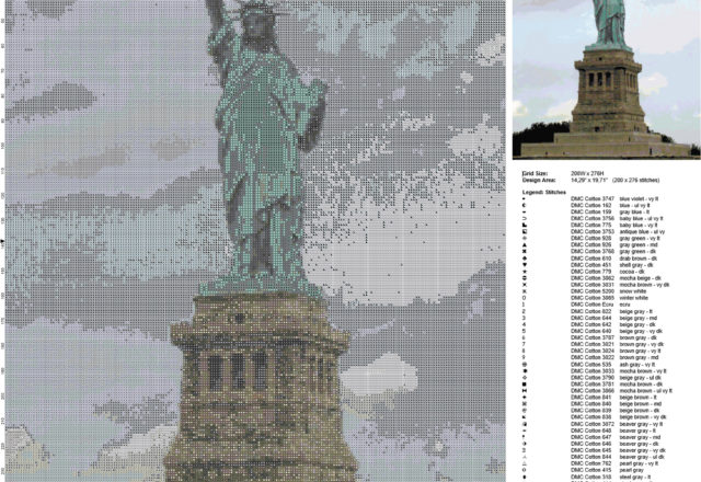 La Statua della Libertà  in America schema punto croce luogo famoso idea quadro casa