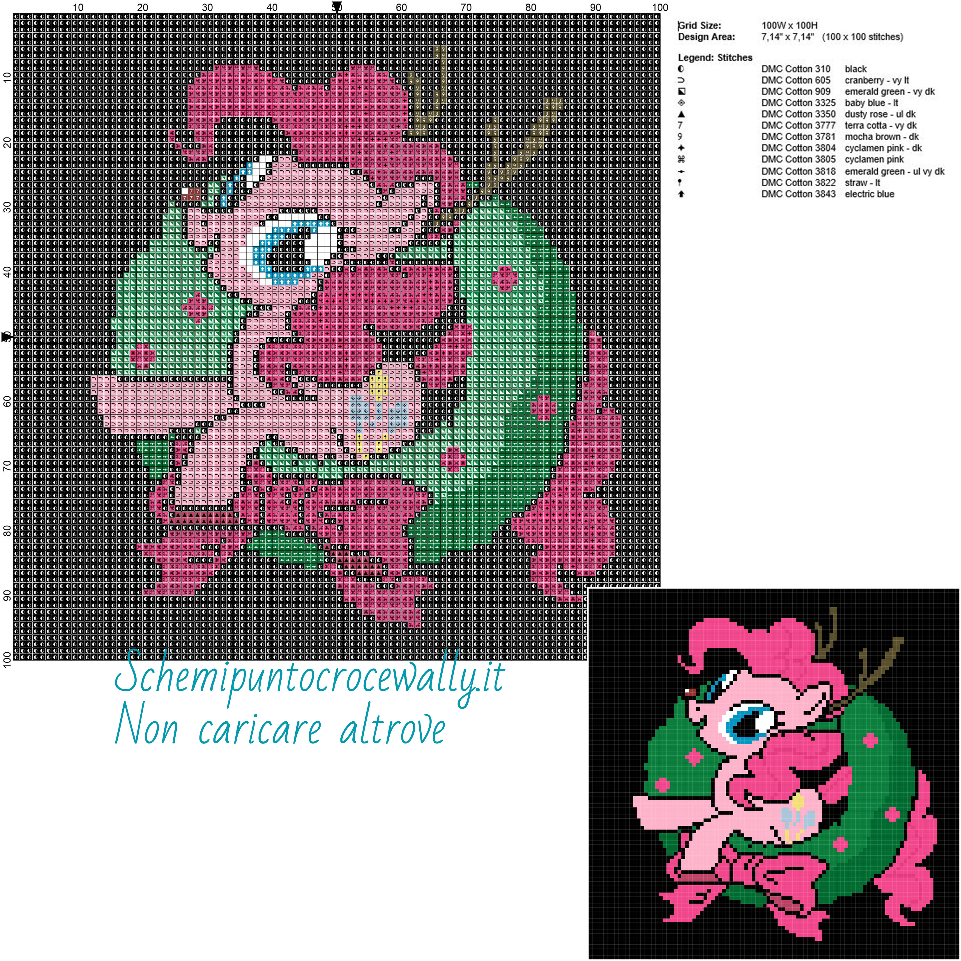Pinkie Pie natalizia schema gratis a punto croce 100x100 12 colori
