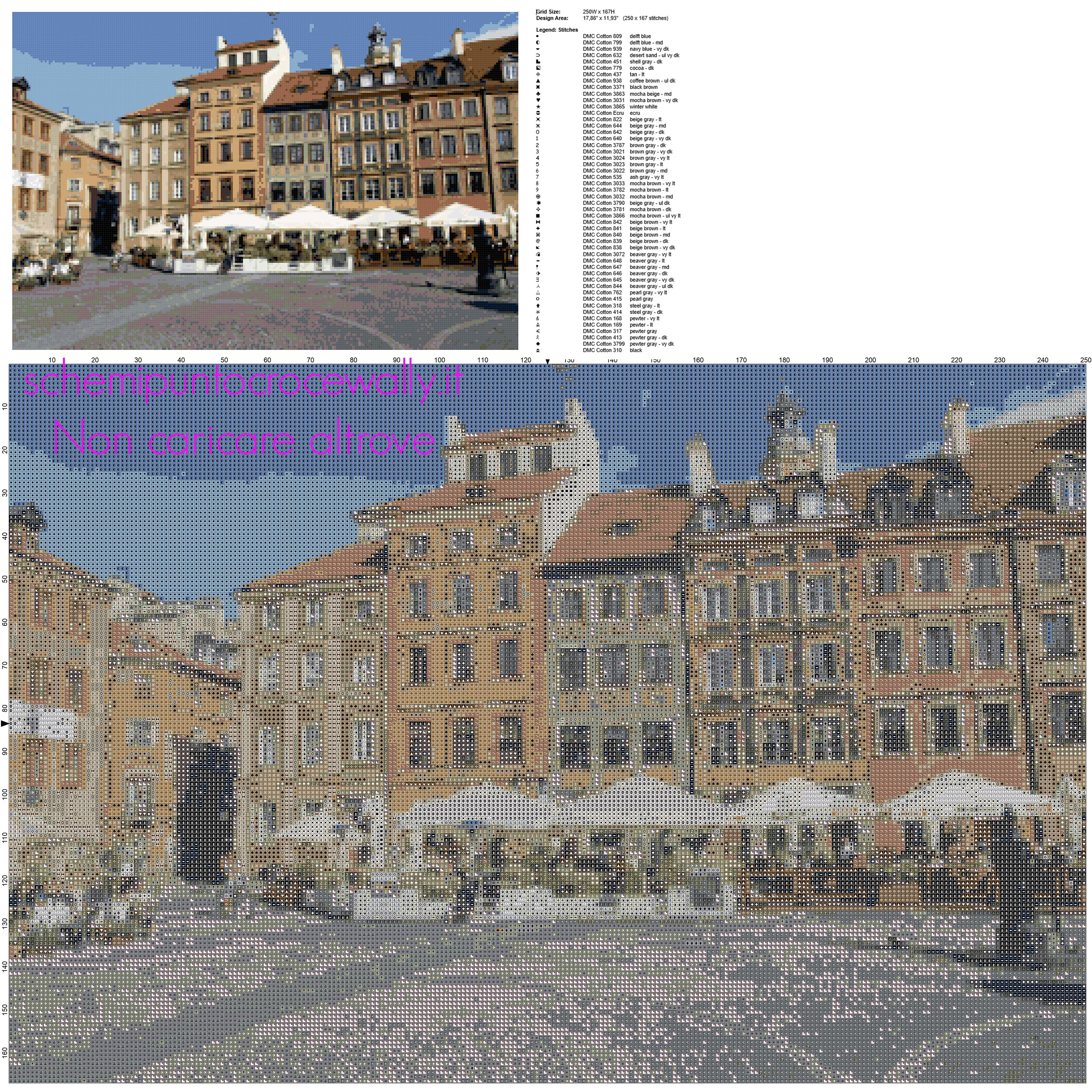 Rynek Starego Miasta di Varsavia in Polonia schema punto croce luoghi famosi idea quadro casa