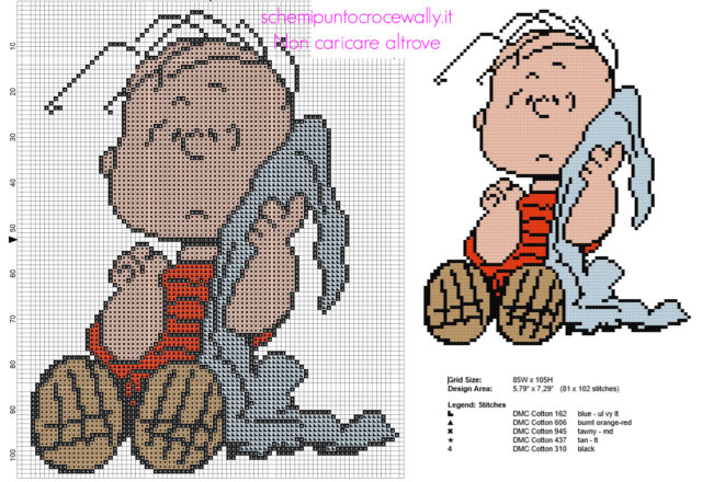 Schema punto croce Linus personaggio Snoopy Charlie Brown