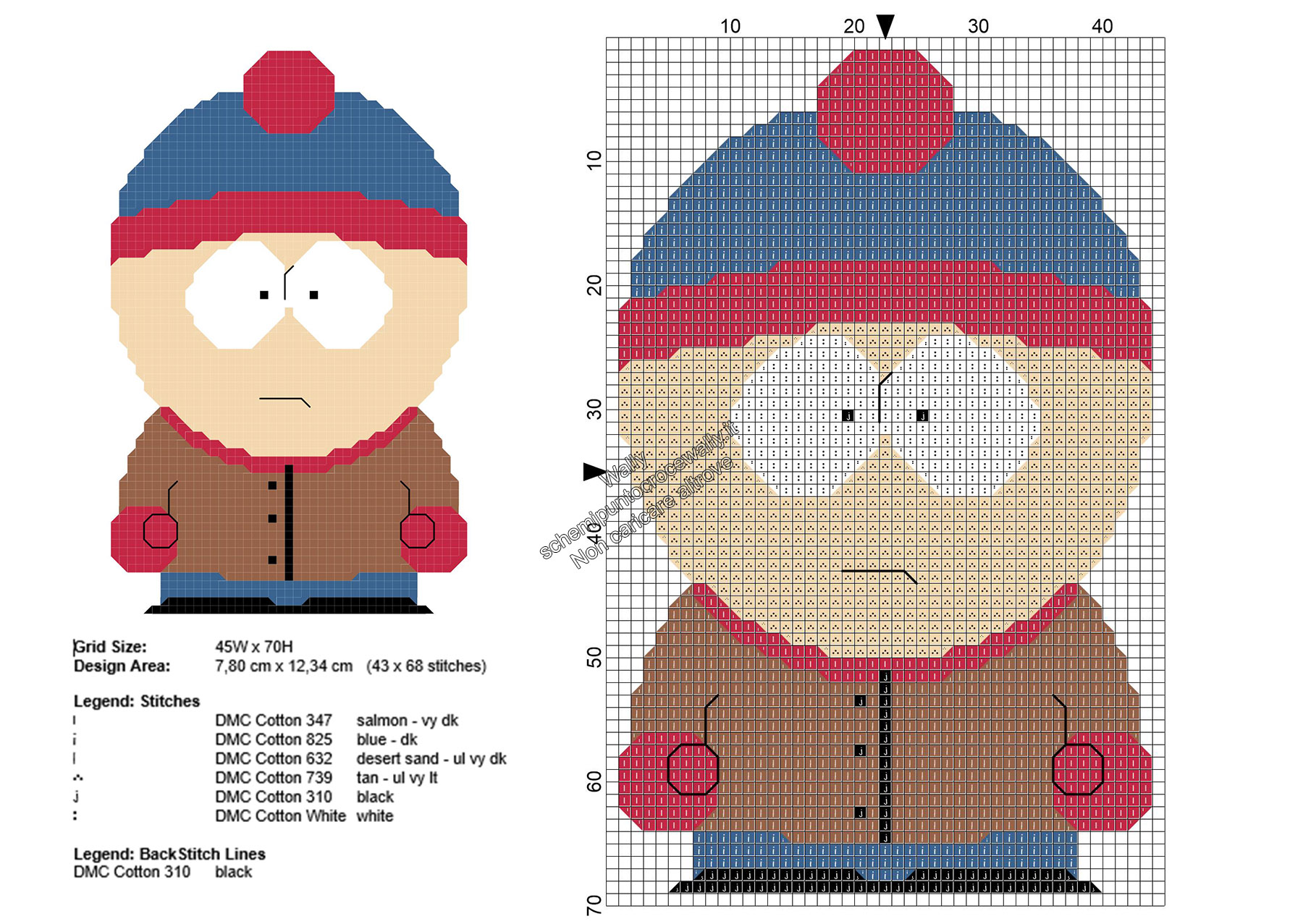 Stan personaggio South Park schema ricamo punto croce gratis 43x68