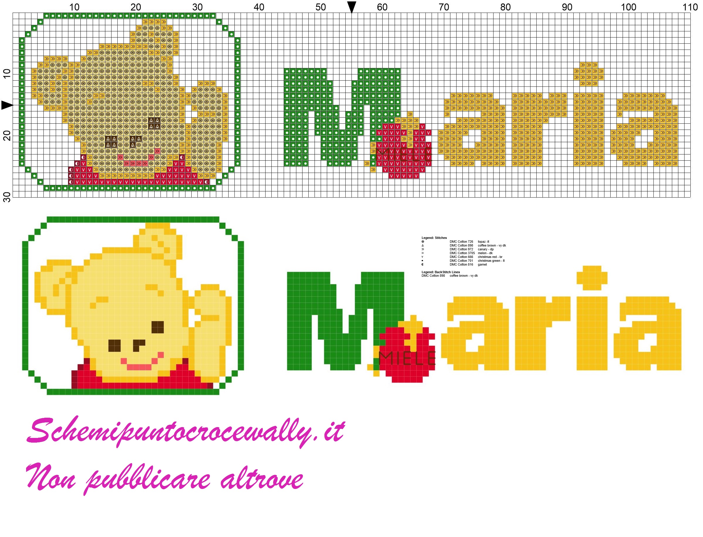 maria nome con baby winnie the pooh schema punto croce