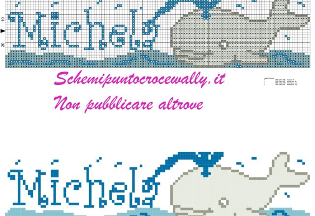 michela nome con balena schema punto croce