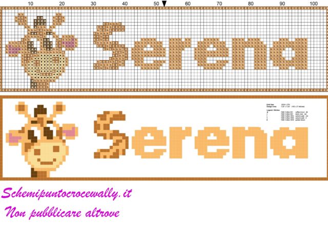 serena nome con giraffa schema punto croce